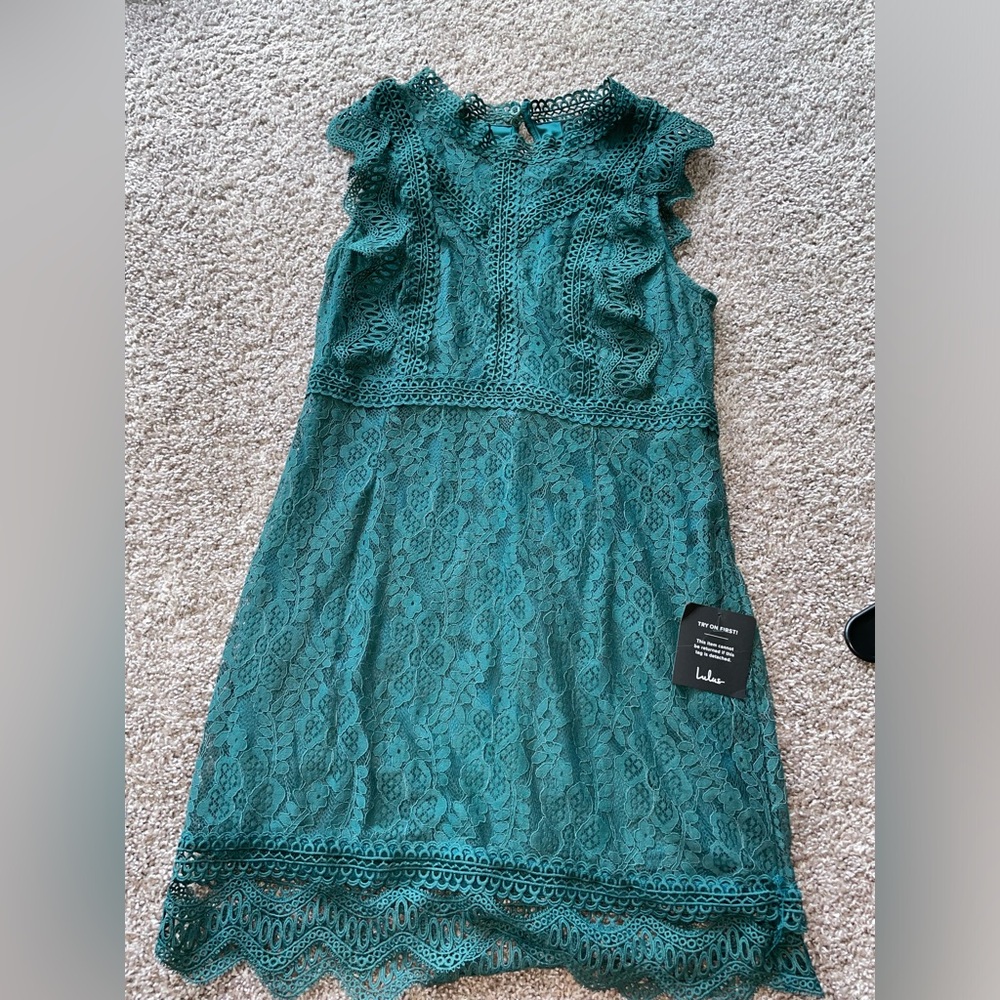 Large Lulu’s green lace dress.